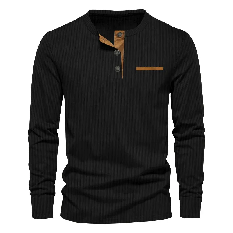 Herren langärmeliges Henley-Shirt mit strukturiertem Design und modischen Knopfdétails – Arvello