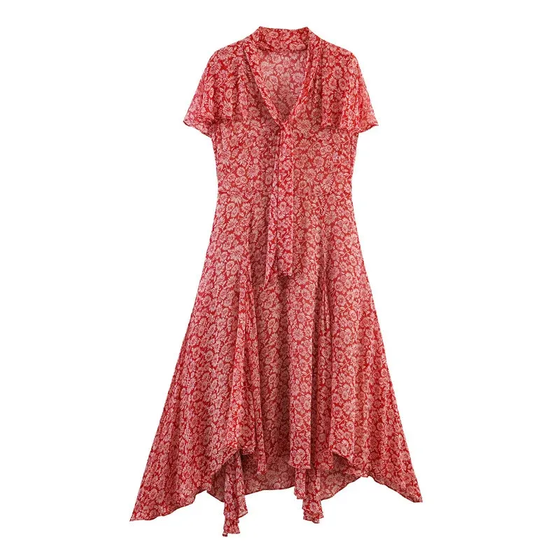 Damen Maxikleid mit verspieltem Blumenmuster und asymmetrischem Saum – Valéora