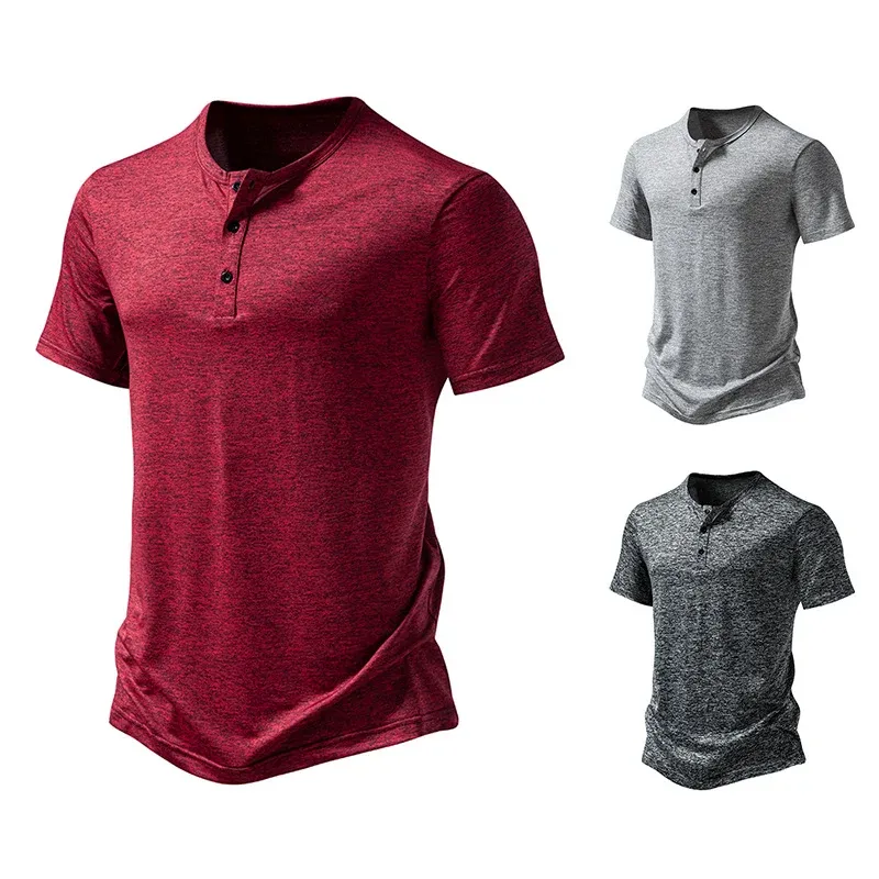 Herren Kurzarm-Henley-T-Shirt mit hochwertiger Baumwolle – Marzano