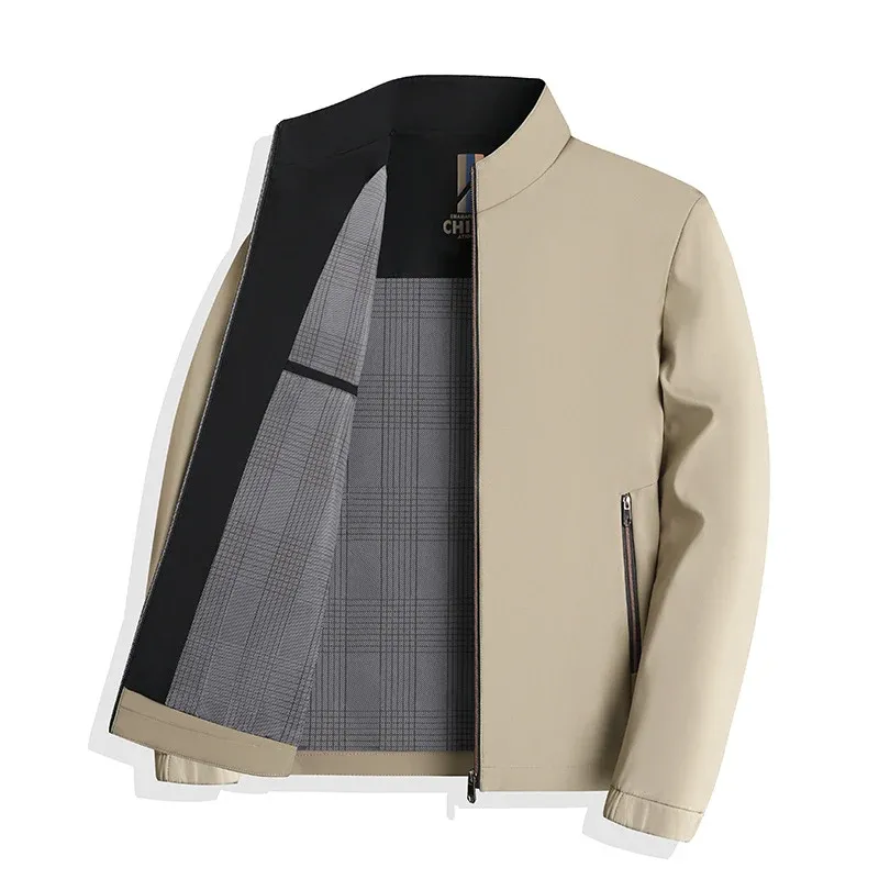 Herren leichte Harringtonjacke mit Stehkragen, Reißverschlusstaschen und kariertem Innenfutter – Taviero