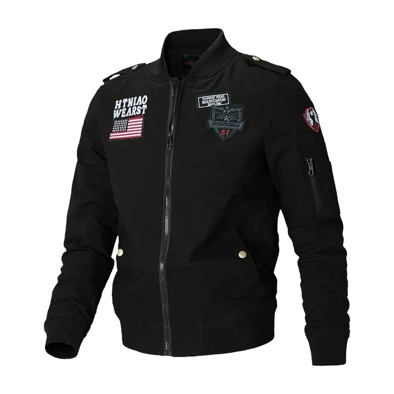 Herren Militärinspirierte Bomberjacke mit Abzeichen, Ärmeltasche und gerippten Bündchen Echoarchiv