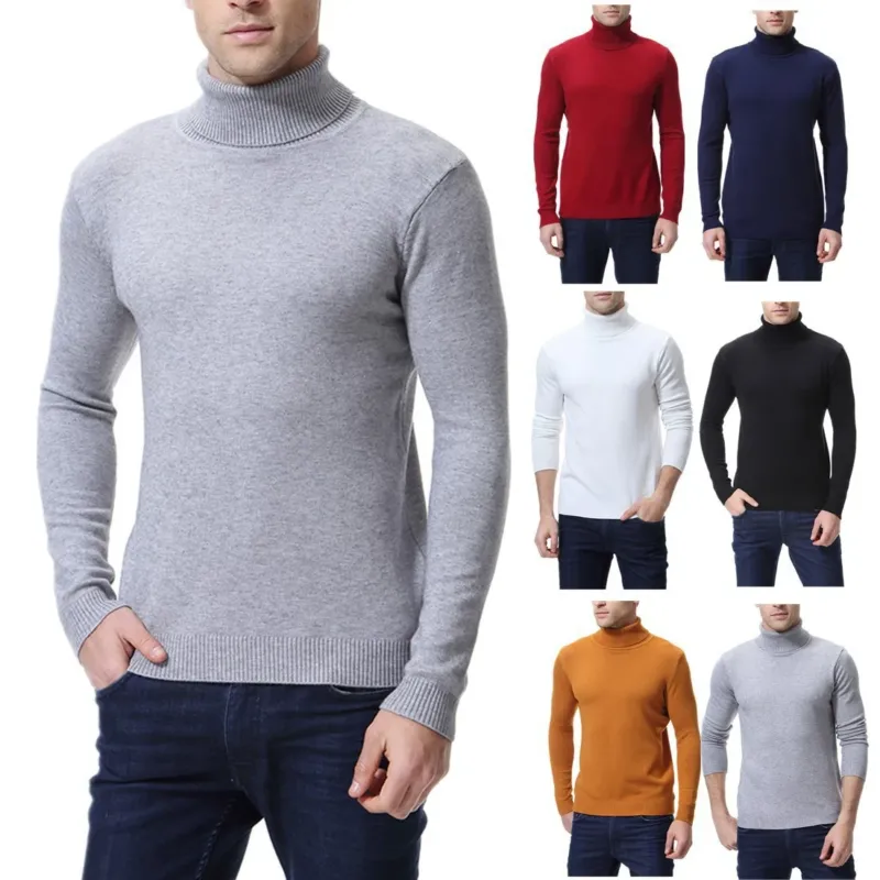 Herren schlanker Feinstrick-Rollkragenpullover aus Merino-Baumwollmix mit Rippenbündchen – Cavarno