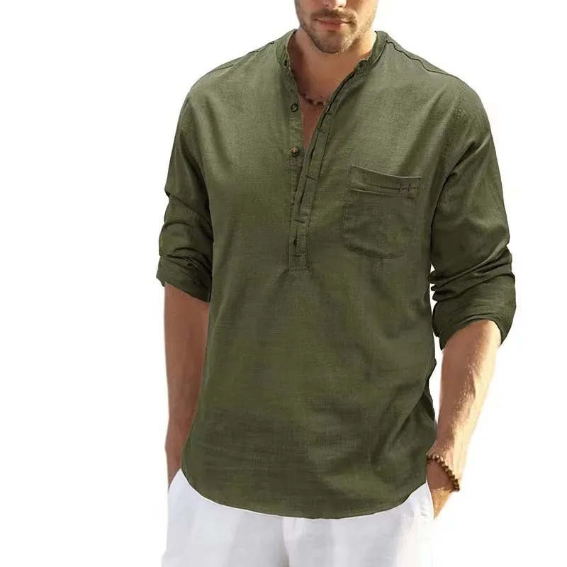 Herren Leichtes Langarmshirt mit Knopfleiste – Arvello