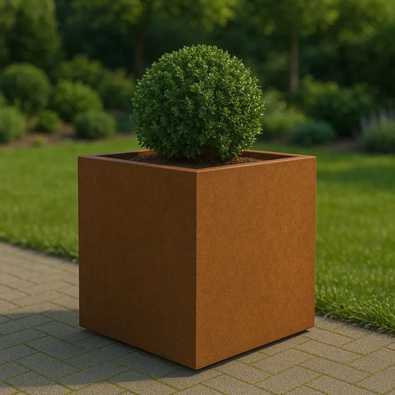 Vierkante cortenstalen plantenbak met bodem 80x80x80 cm - Doika - Plantenbak - Geroba - - QuadraB6